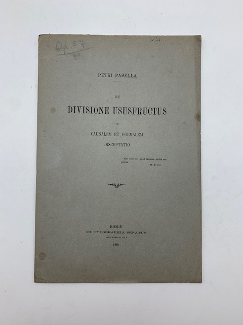 De divisione usufructus in causalem et formalem. Disceptatio